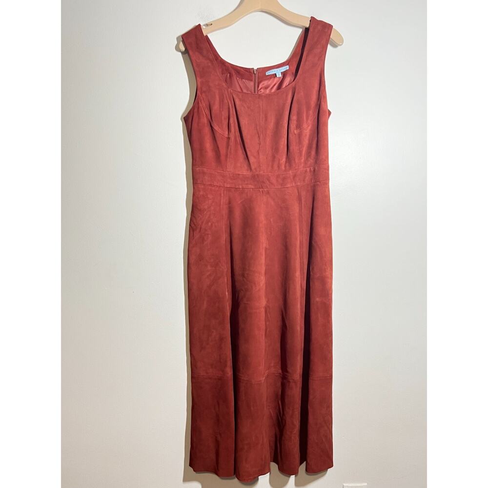 Antonio Melani EUC Rust Suede Sleeveless Rounded Neckline Midi Dress Size 10 - Picture 2 of 9